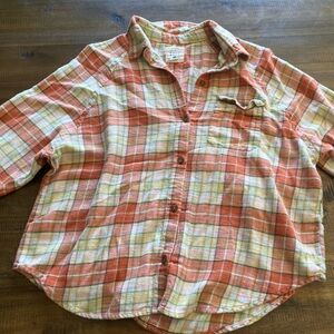 Billabong Flannel Button-Up Shirt in Orange and Cream